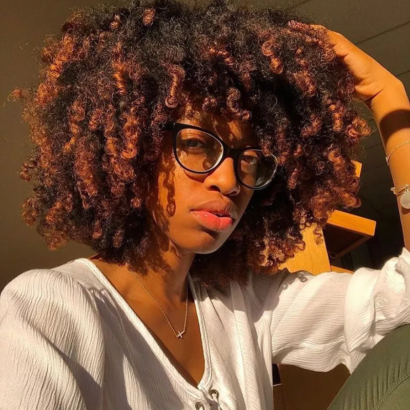 Woman with ombre Afro hairstyle 