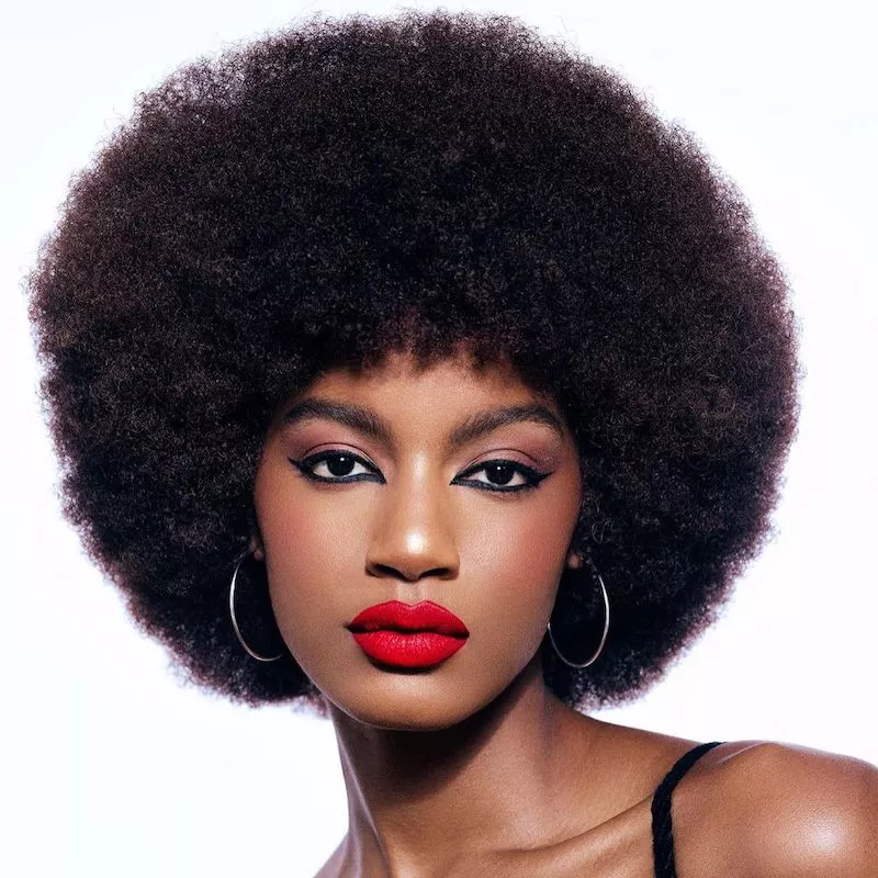 Ebonee Davis wears a voluminous Afro hairstyle