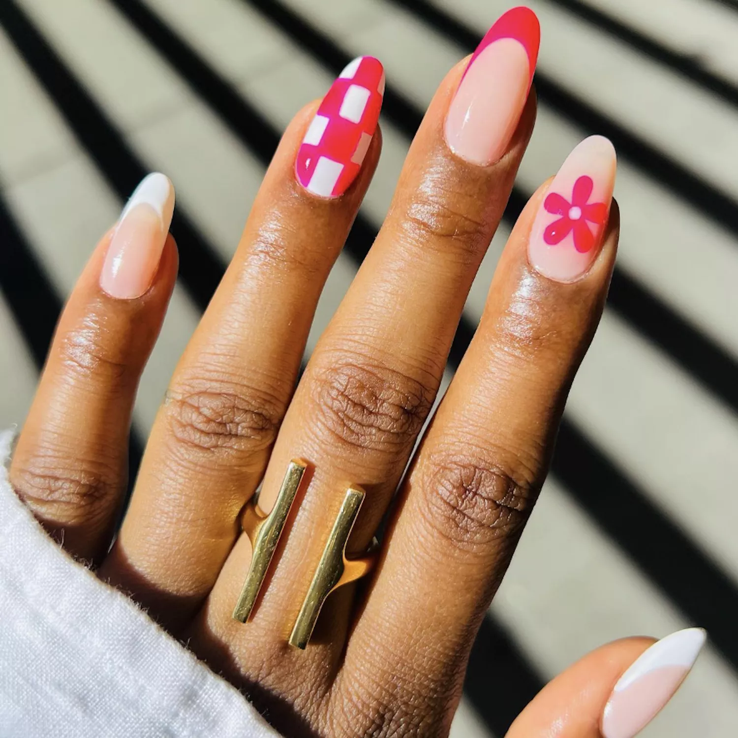 mix and match pink and white french manicure