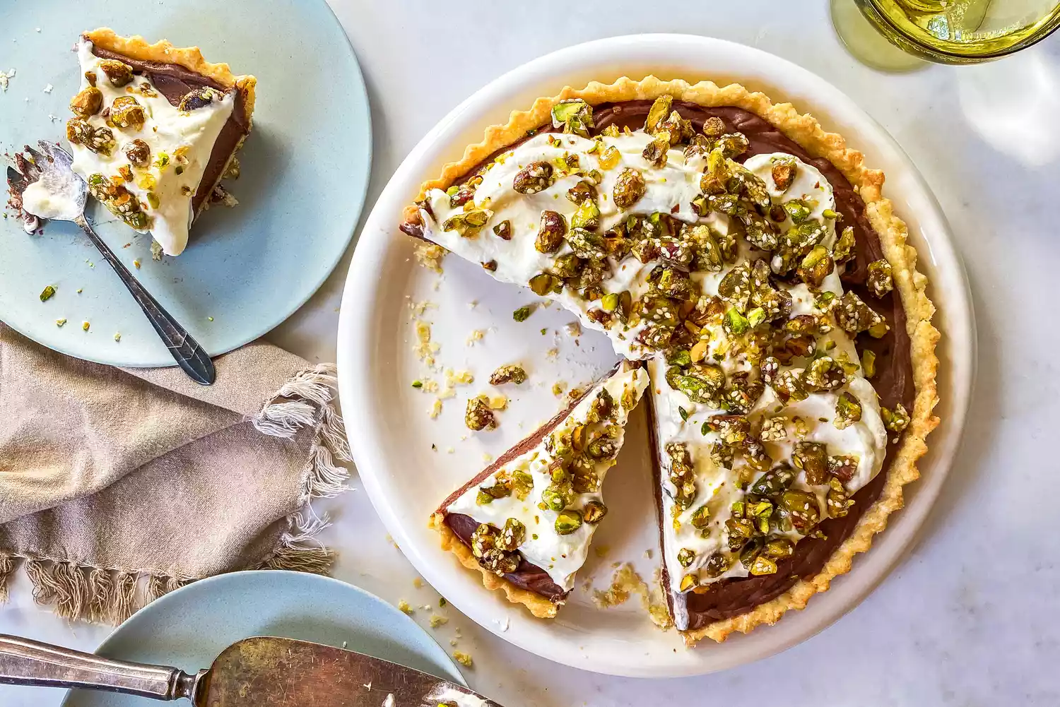 Chocolate Cardamom Tart with Pistachio Sesame Brittle