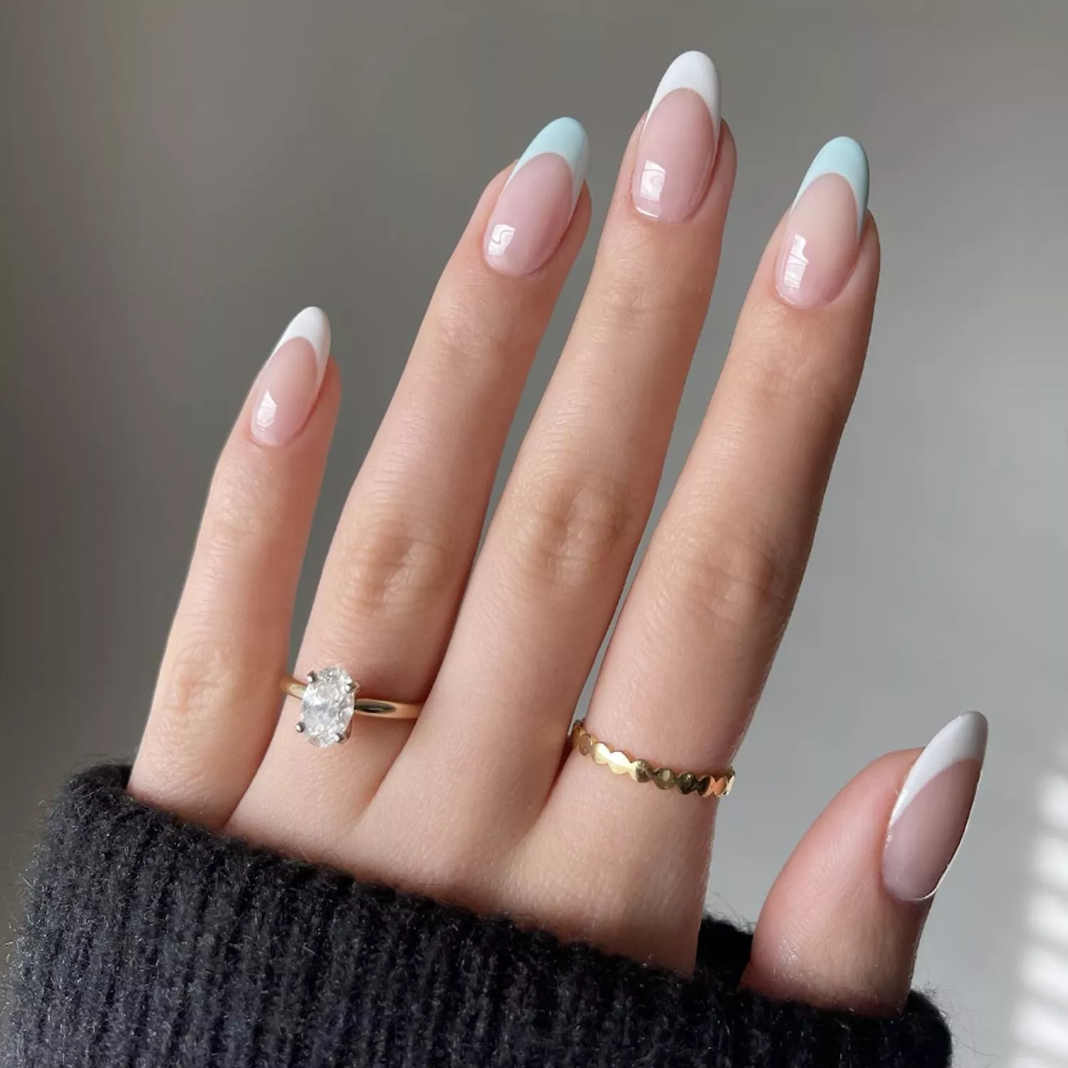 pale blue and bright white french tips