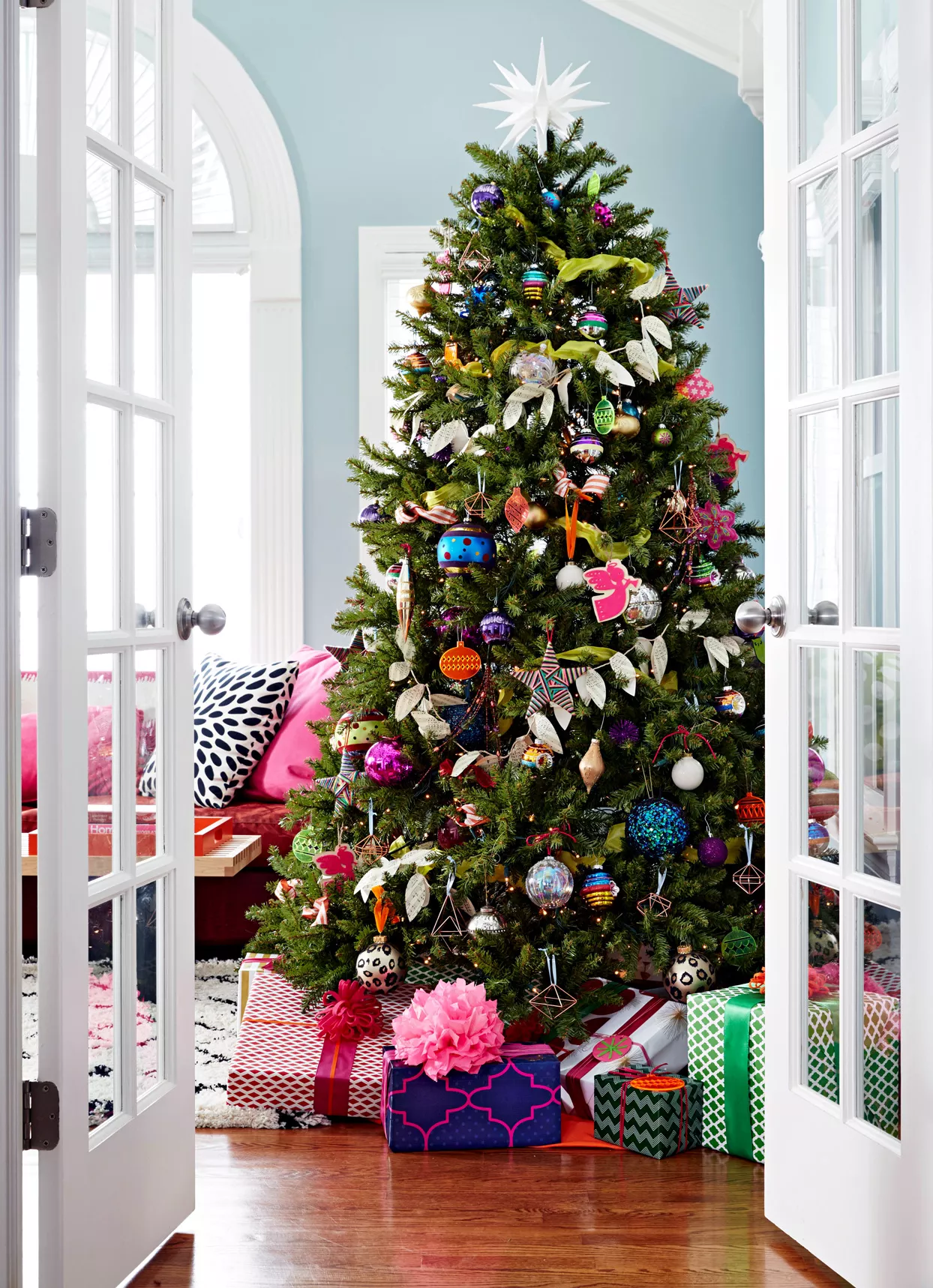 Christmas tree through doorway