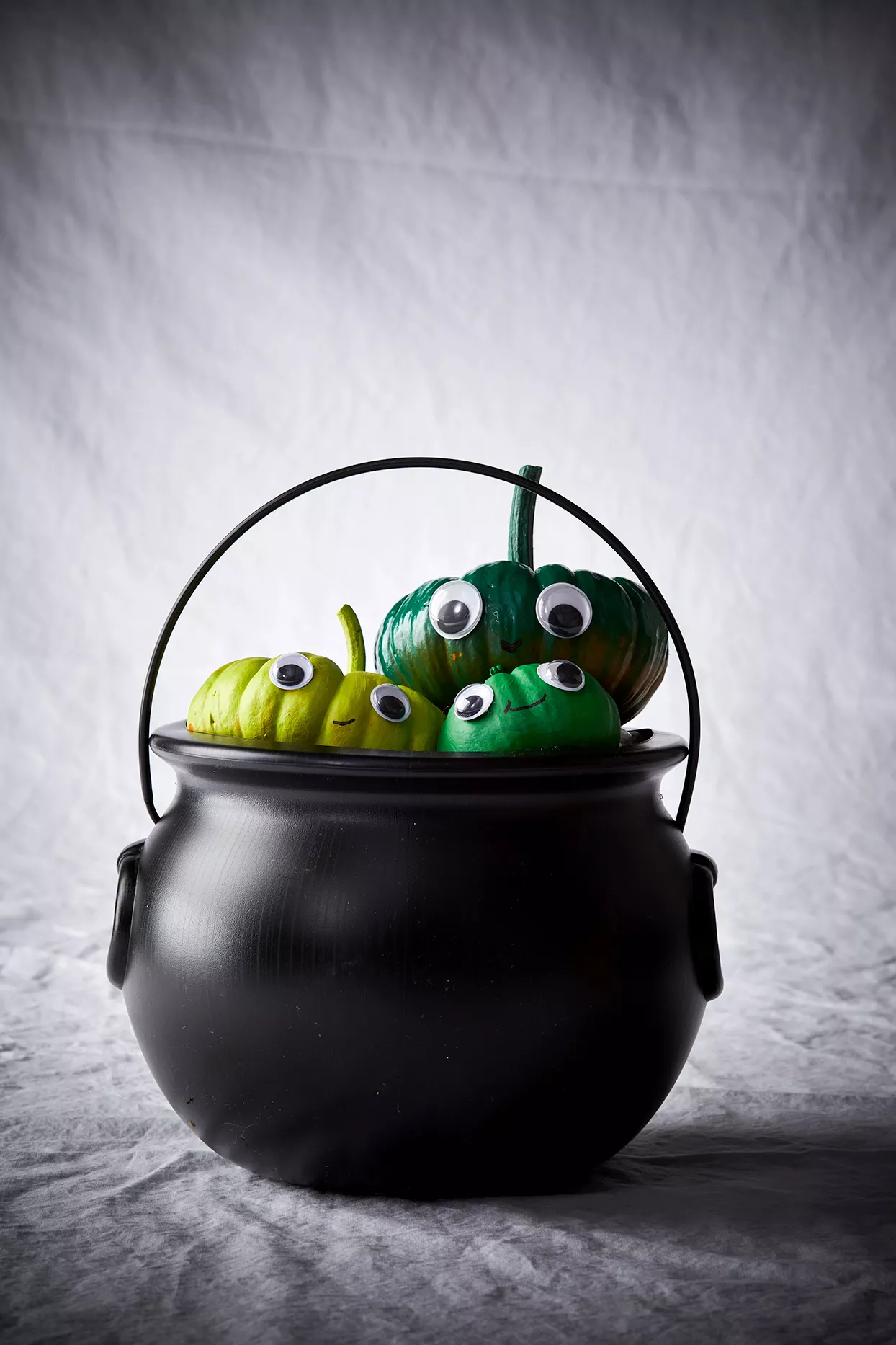 Green pumpkins cauldron googly eyes