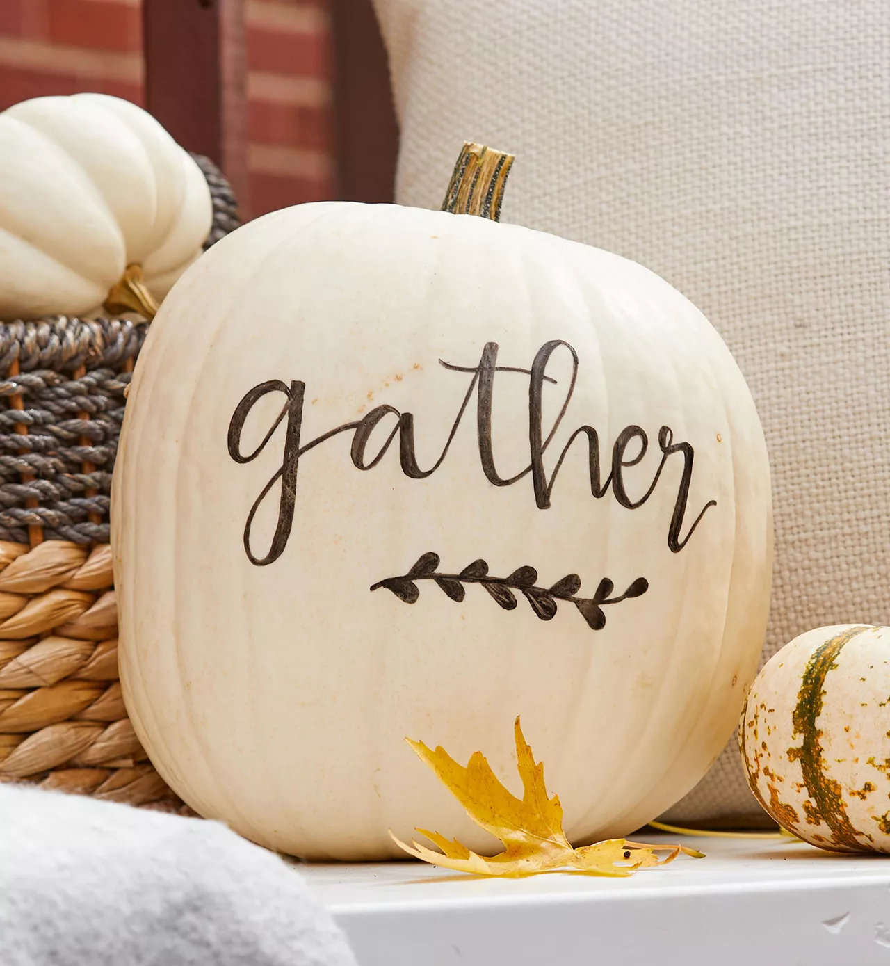 message painted white pumpkin fall decor