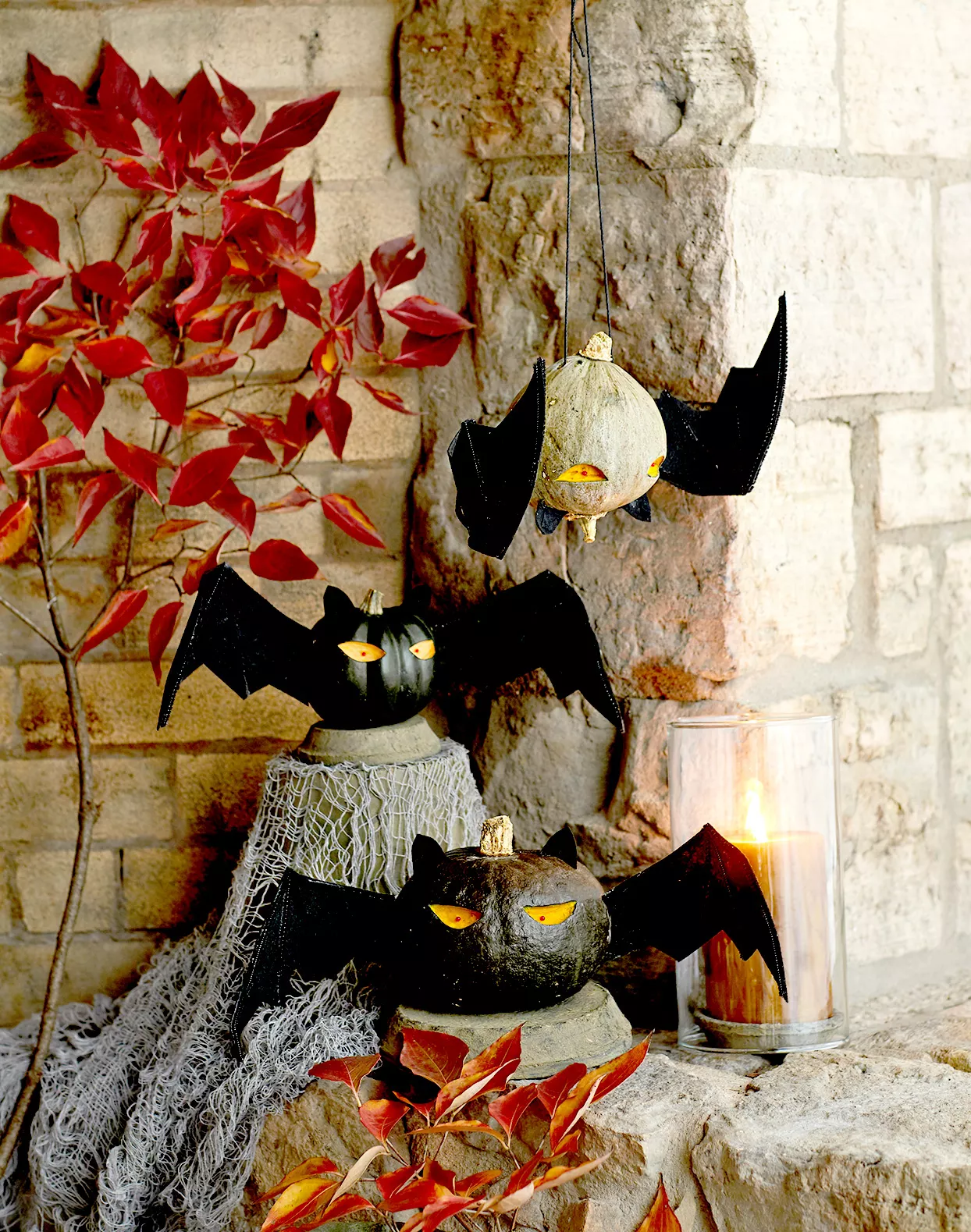 Pumpkins carved to look like bats