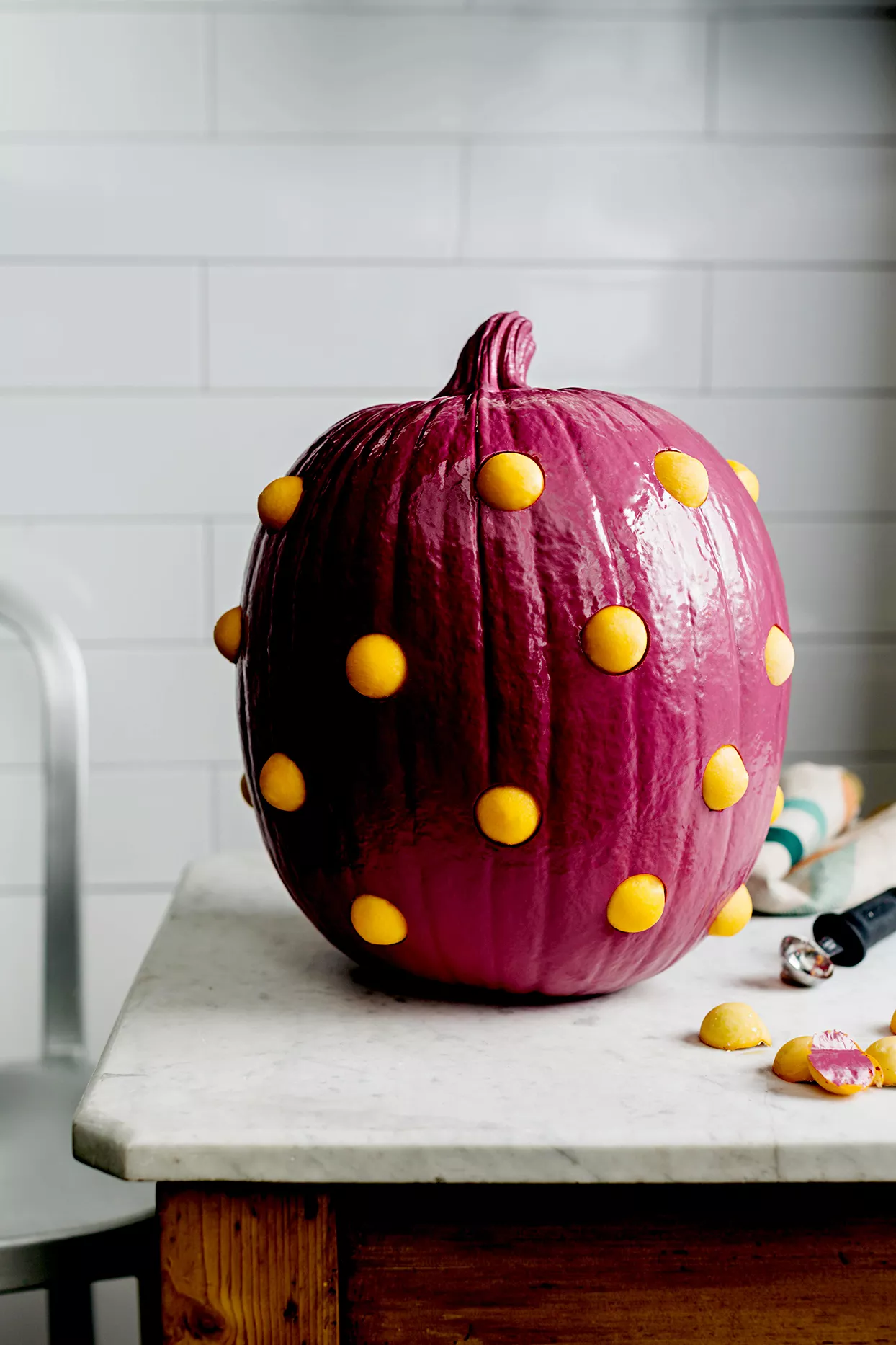 Purple pumpkin with orange polka-dots