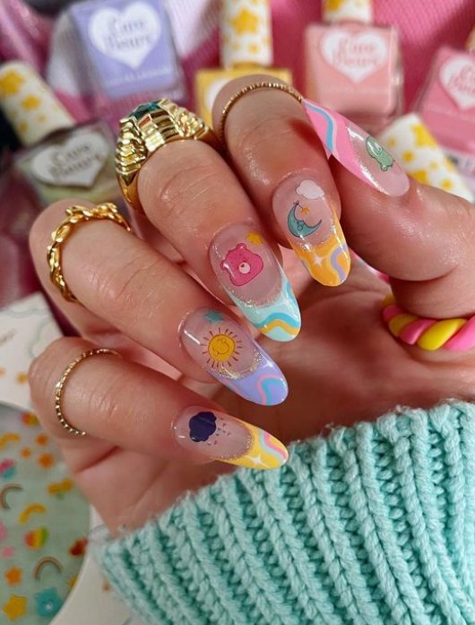 care bear almond french nails chelsey