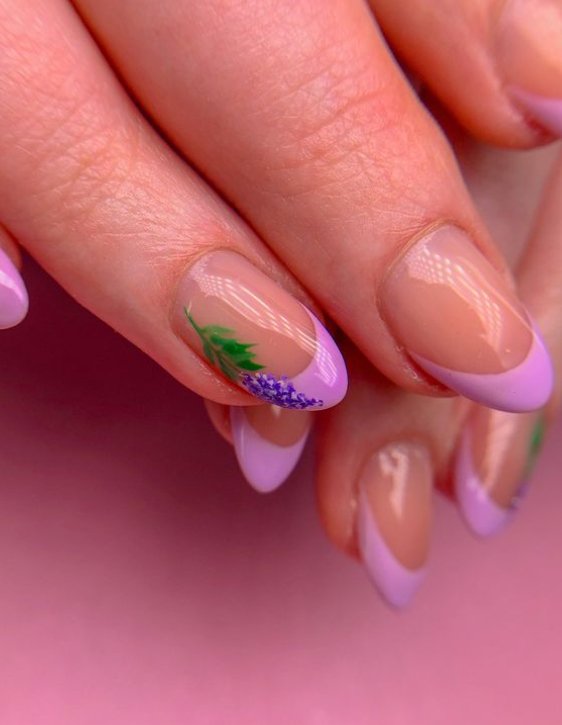 lavender almond french tip nails