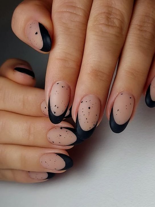 matte black french tip almond nails