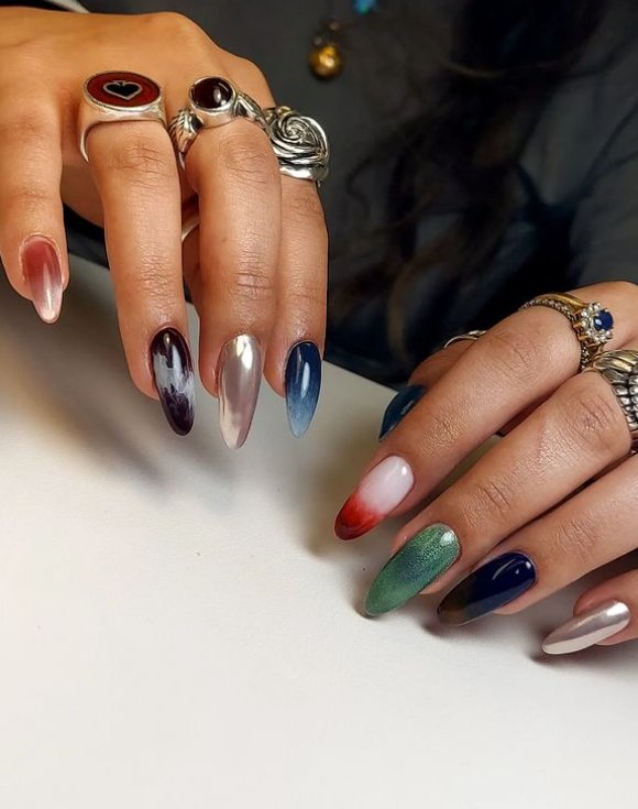 mix and match almond nails jark