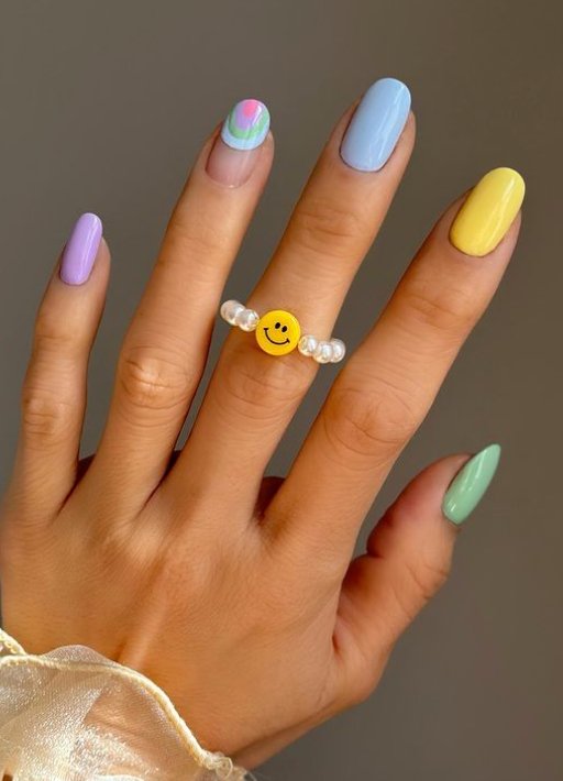 round pastel almond nails