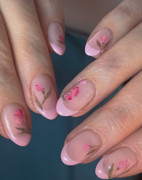spring flower almond nails