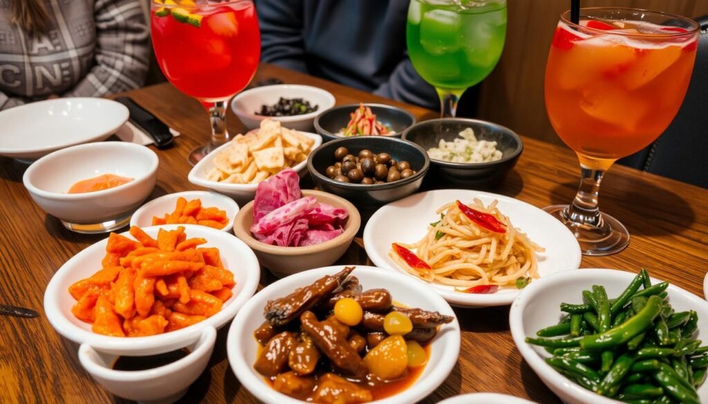 Korean side dishes and Asian-inspired drinks