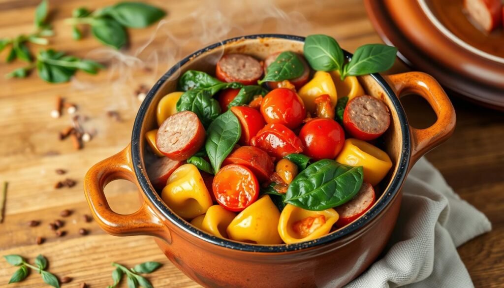 Tomato Spinach Tortellini with Sausage