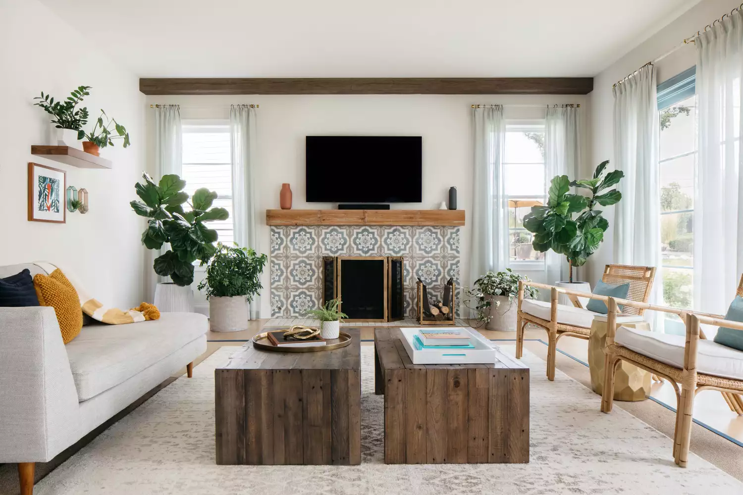 tile and wood modern fireplaces