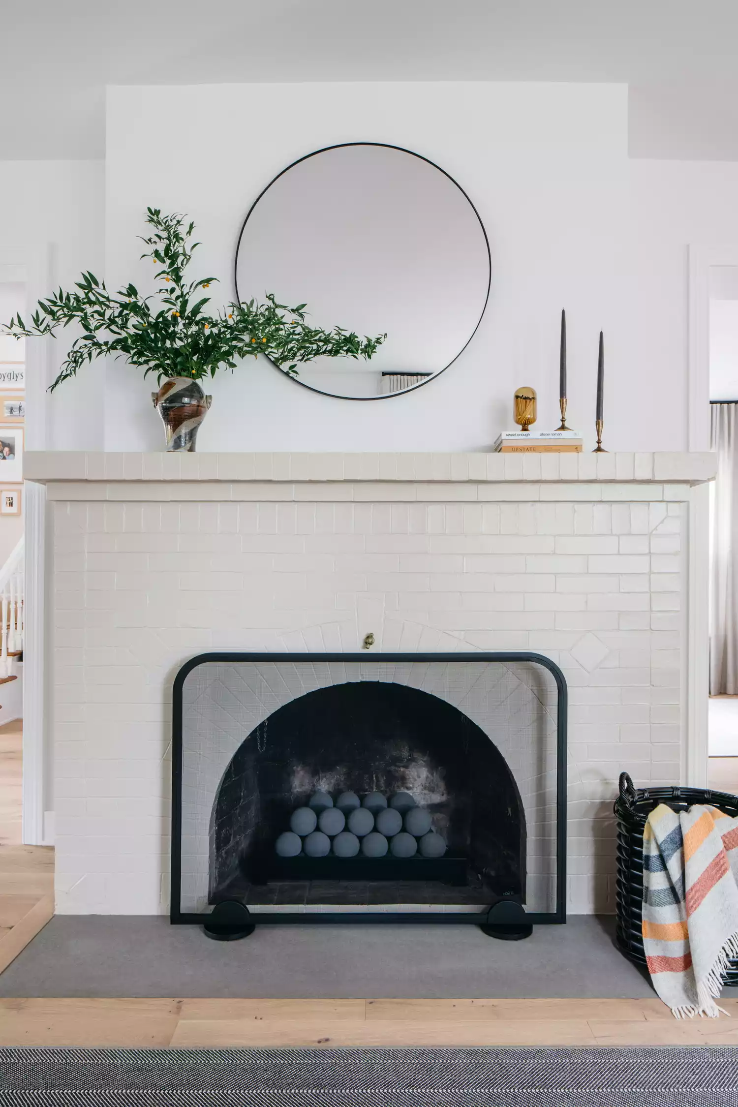 Crisp white modern fireplace